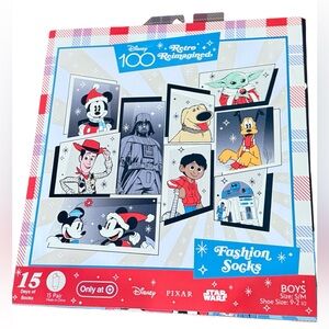 DISNEY 100 RETRO CHARACTERS 15 Days Fashion Socks BOYS S/M Sizes 9-2 1/2 NEW